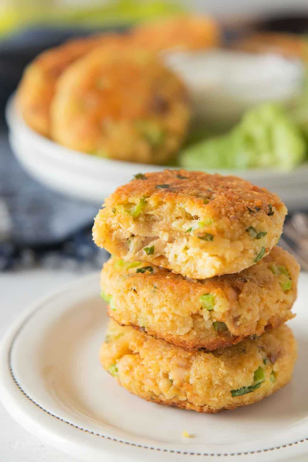 stacked baked salmon cakes gluten-free