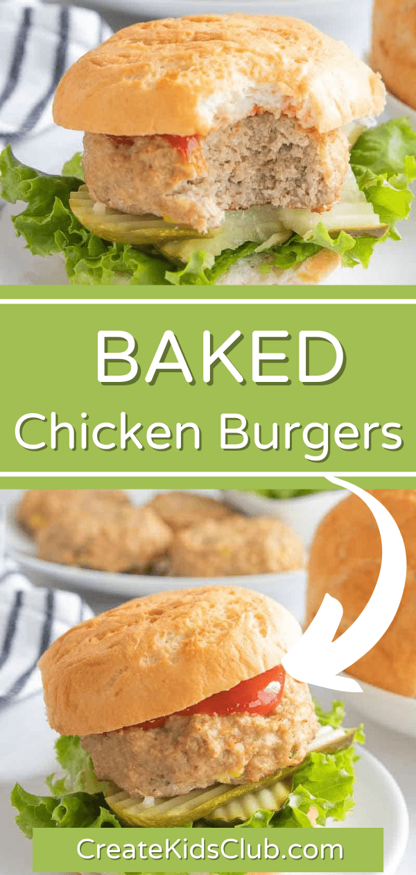 Pinterest image of baked chicken burgers