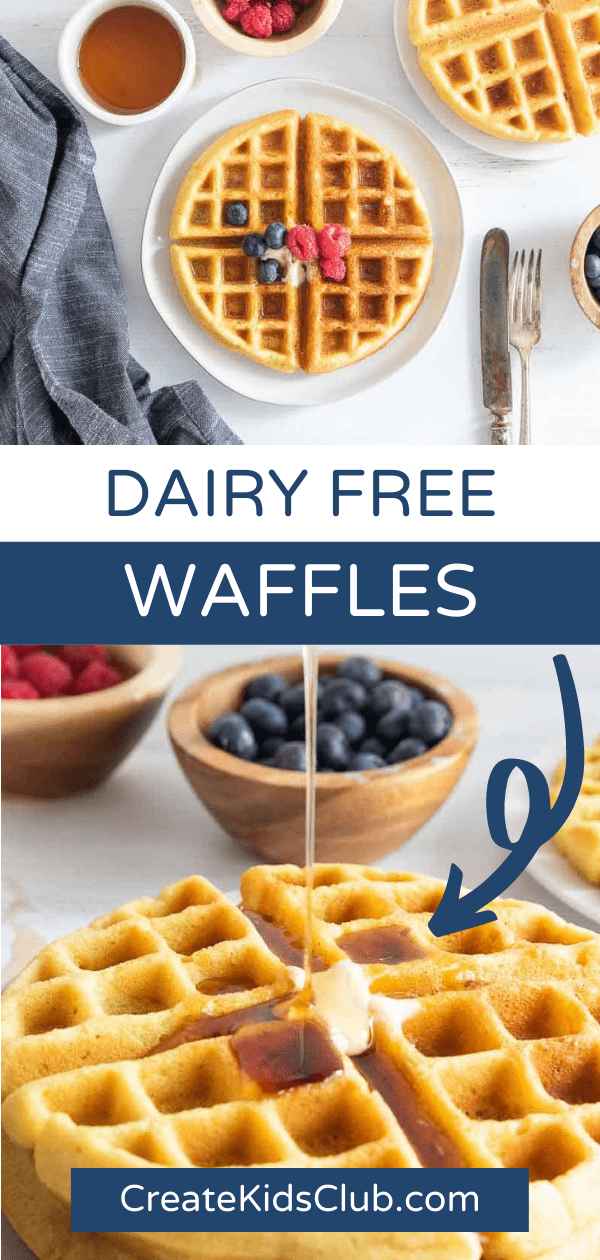 two Pinterest images of dairy free waffles