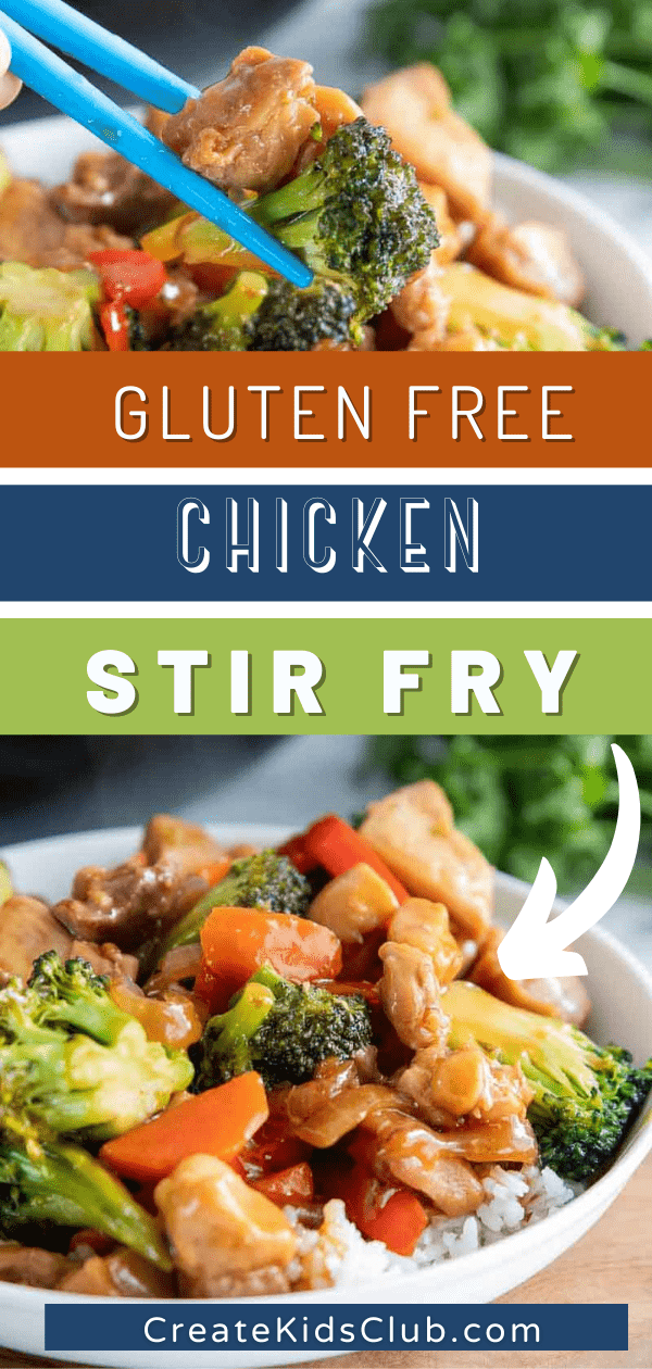 two Pinterest images of gluten free chicken stir fry