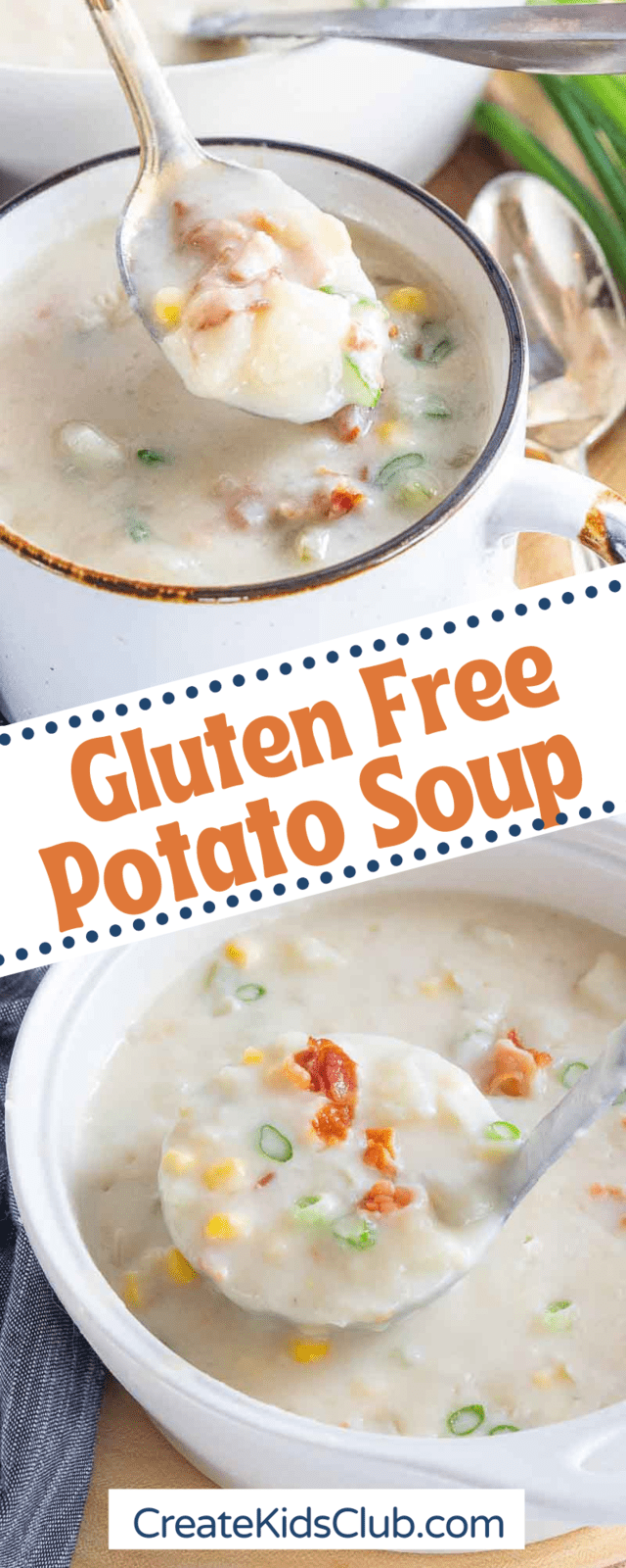 two Pinterest images of gluten free potato soup