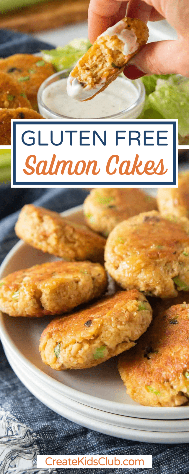 two Pinterest images of gluten free salmon cakes