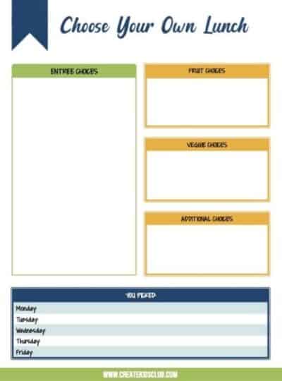 A picture of the choose your own lunch worksheet.