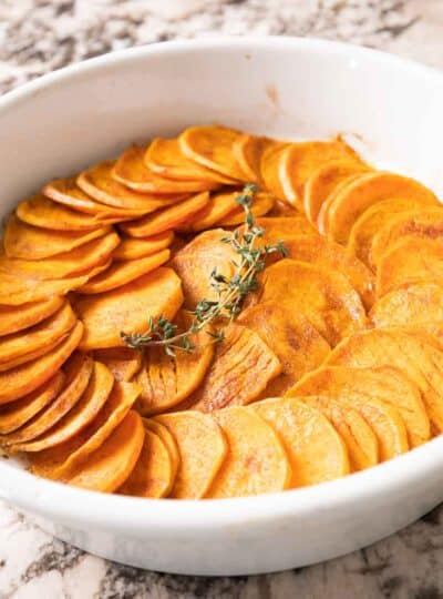 baked sweet potato slices shown after baking.