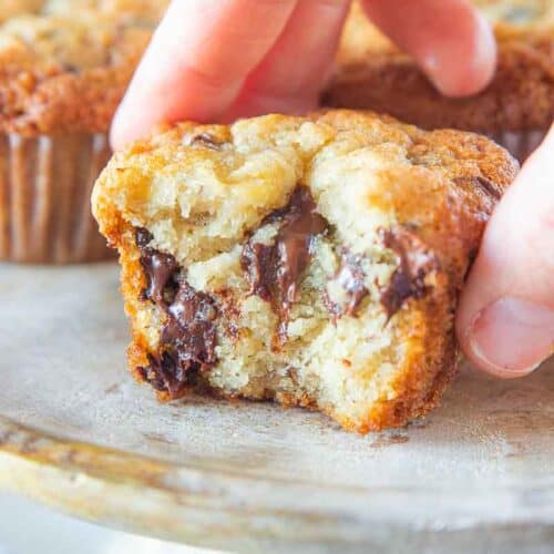hand holding gf banana chocolate muffin