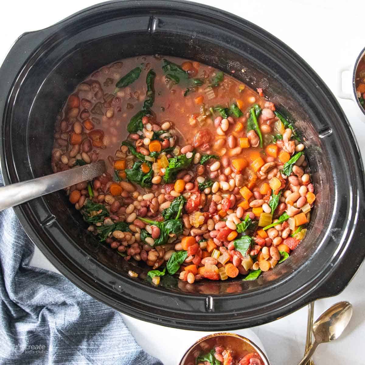 top view of soup in slow cooker