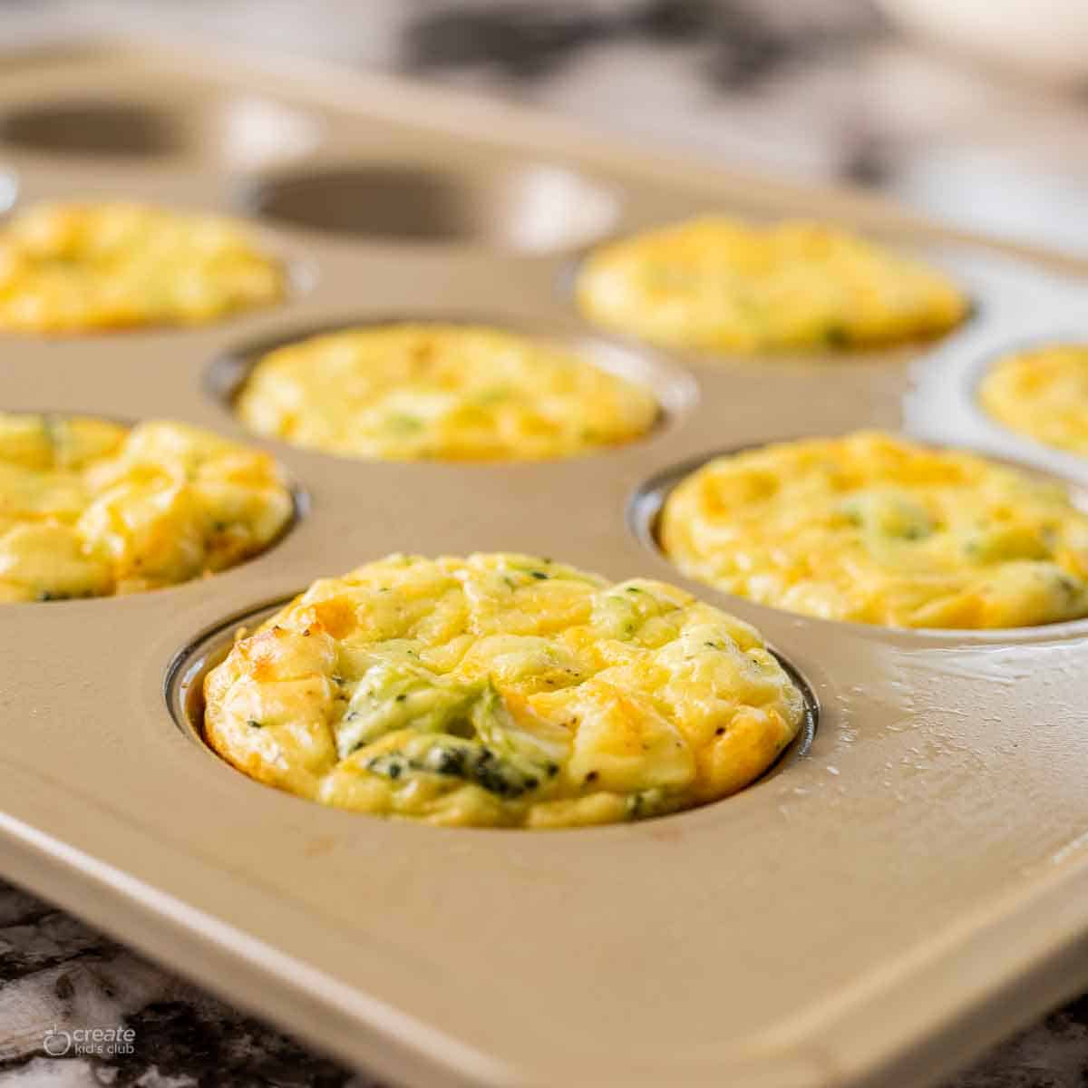 Mashed potato bites after baking in a muffin tin.