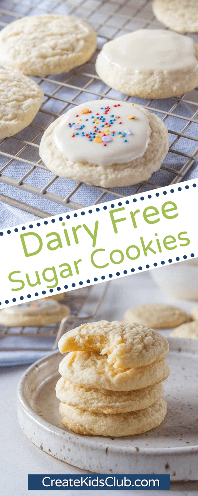 two Pinterest images of dairy free sugar cookies