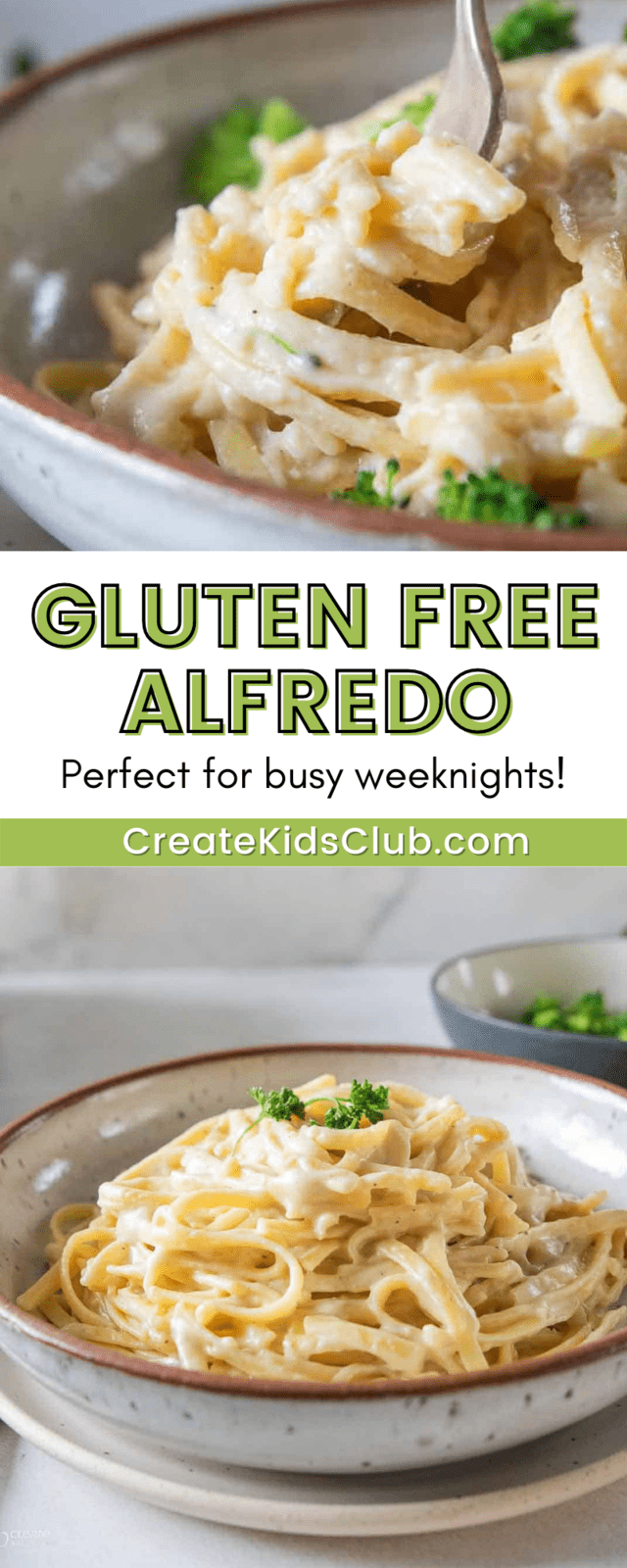 two Pinterest images of gluten free alfredo