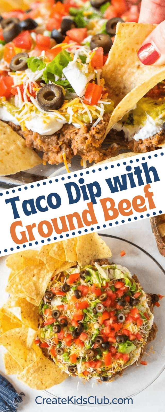 Pinterest image of taco dip with ground beef