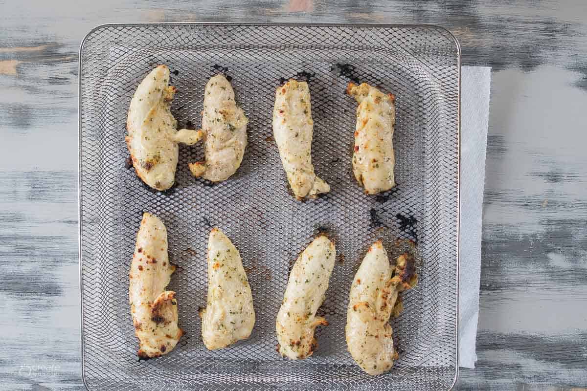 air fried chicken tenders on air fryer tray