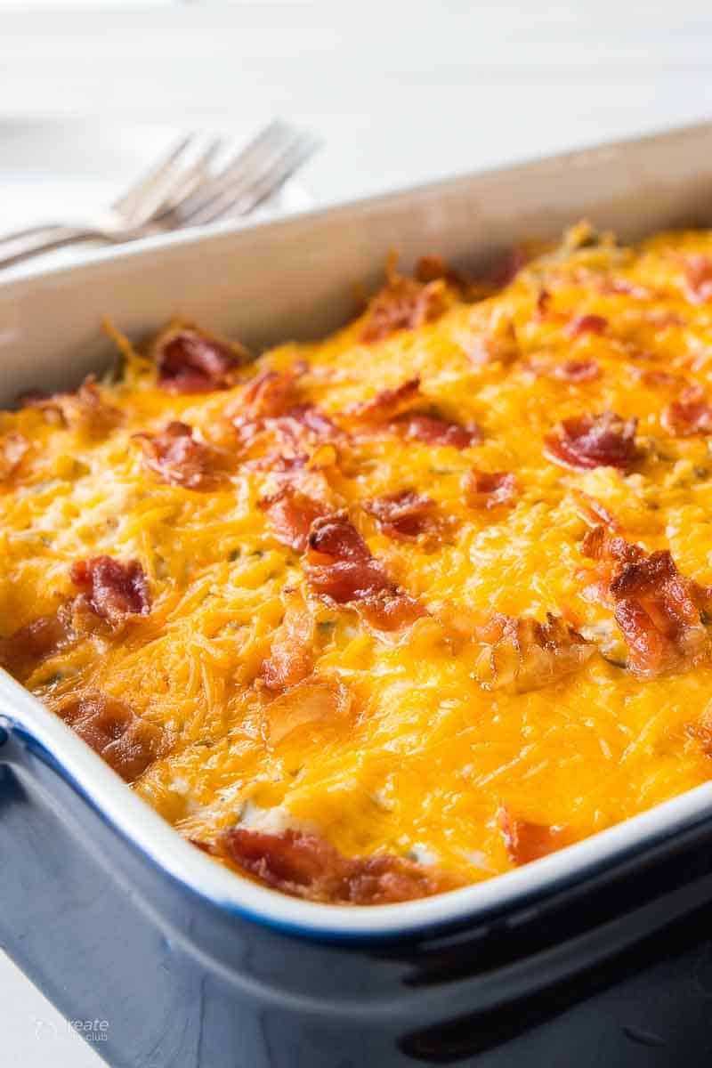 side view of chicken bacon ranch tatertot casserole