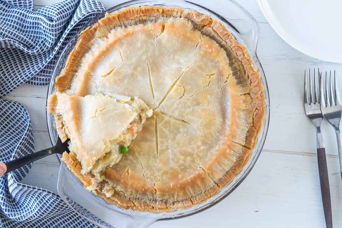 sliced removed from dairy free chicken pot pie