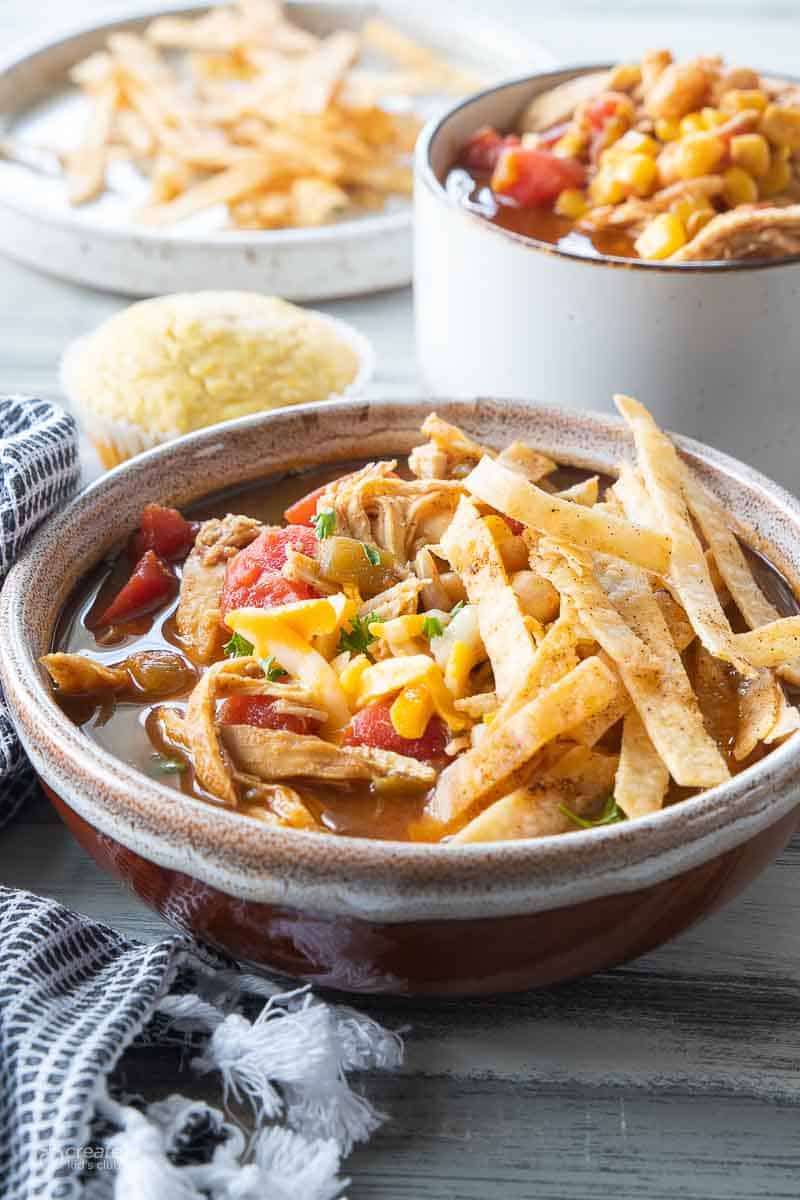 chicken soup topped with tortilla strips