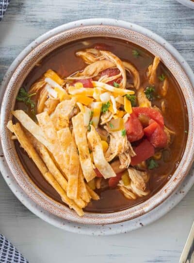 top down view of gluten free tortilla soup