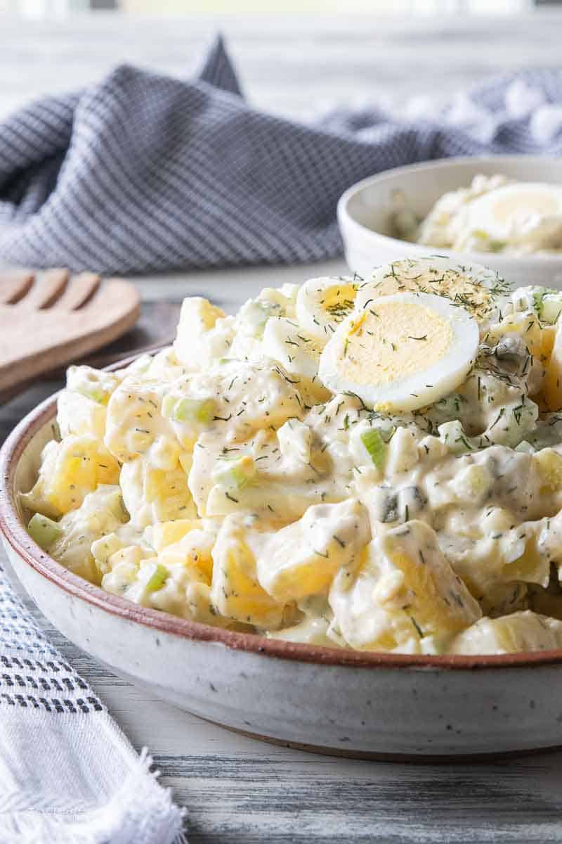 gluten-free potato salad in serving bowl