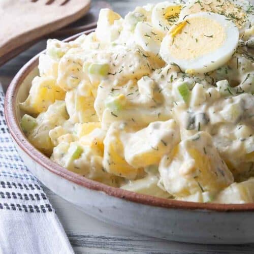 gluten free potato salad in serving bowl