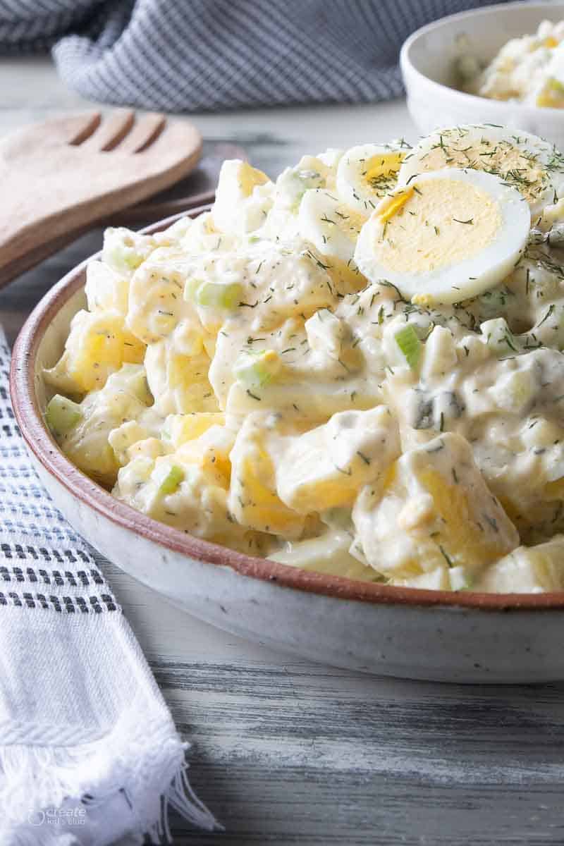 gluten free potato salad in serving bowl