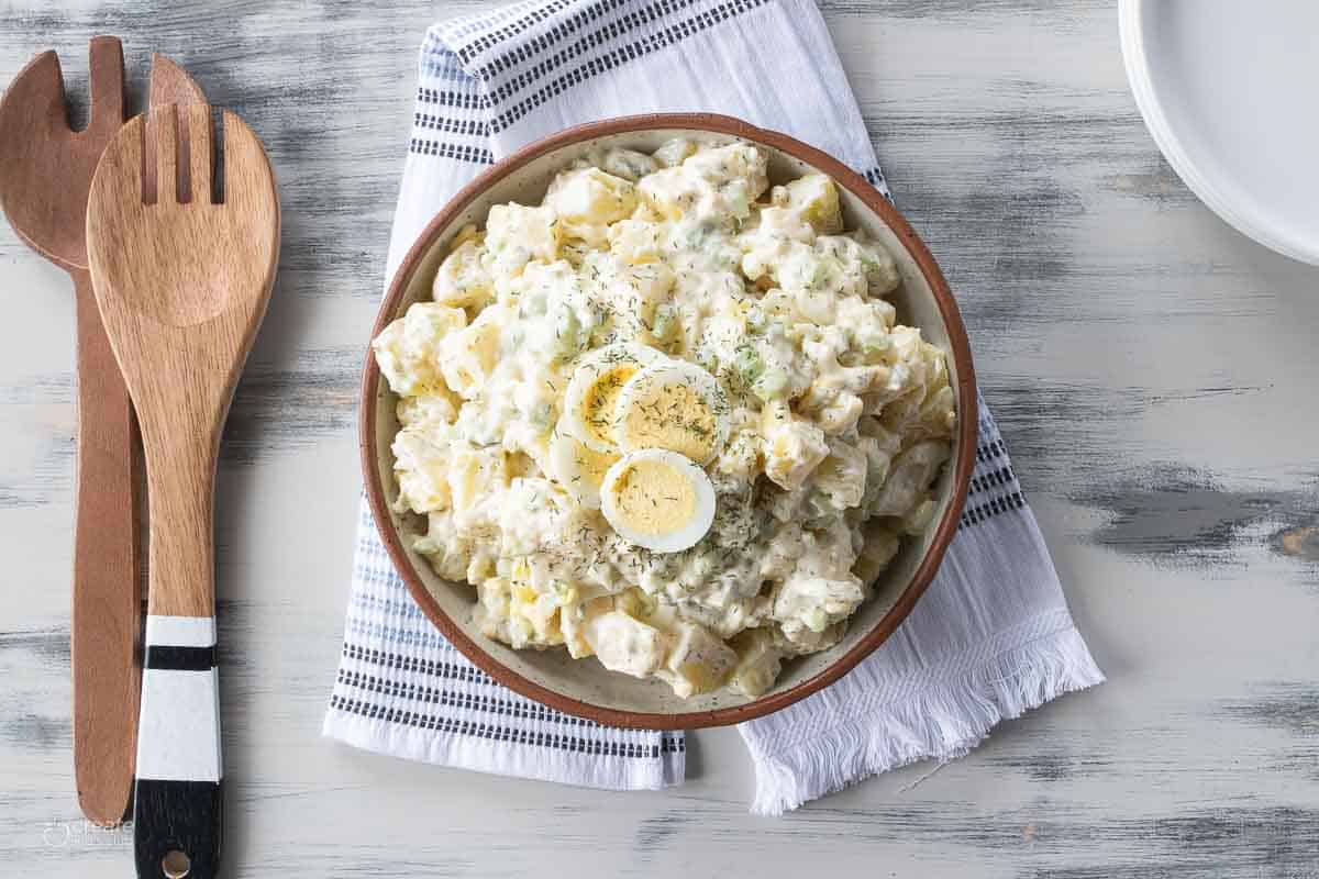 top down view of gf potato salad