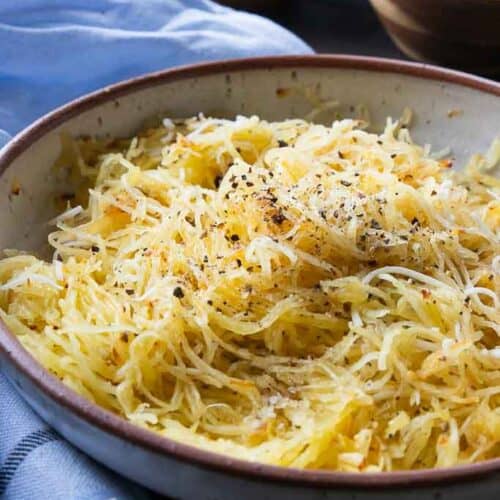 close up view of spaghetti squash in bowl