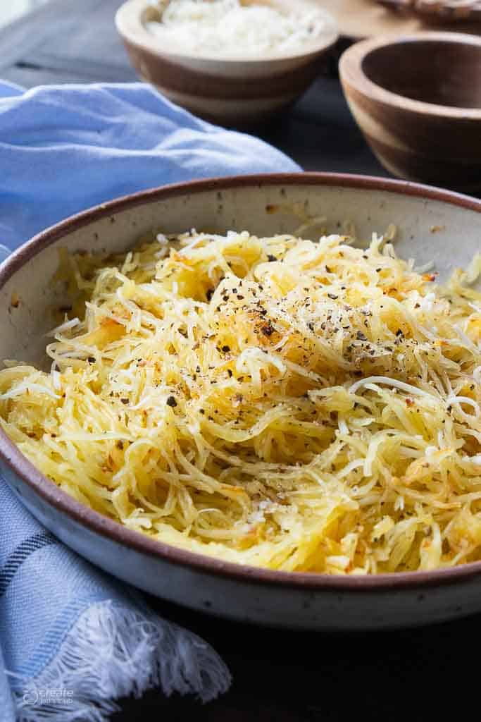 close up view of spaghetti squash in bowl