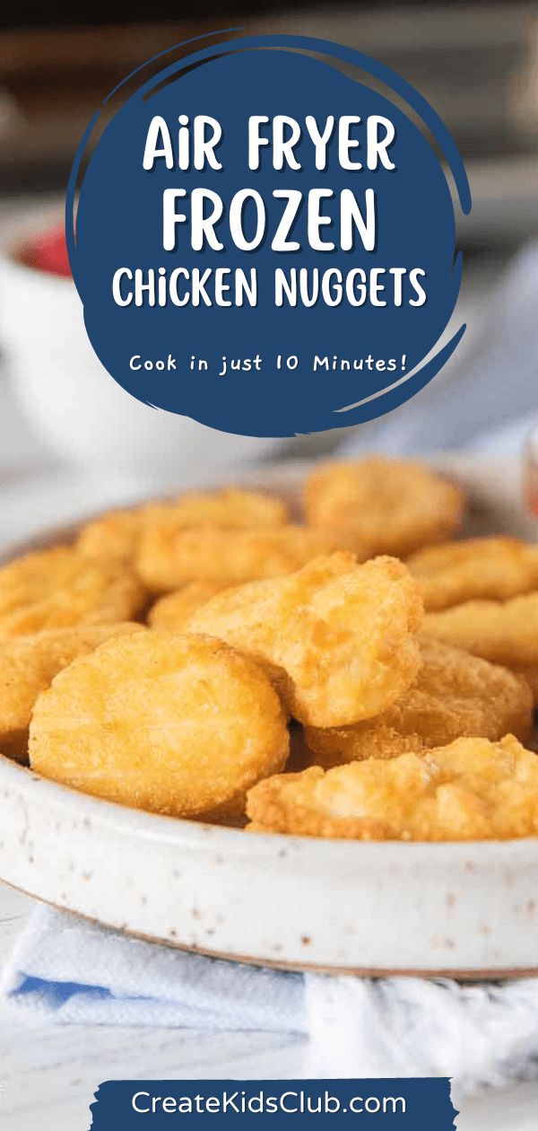 Pinterest image of air fryer frozen chicken nuggets