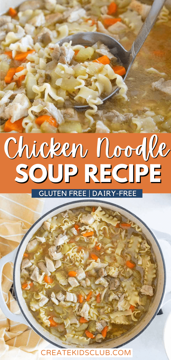 two Pinterest images of gluten free chicken noodle soup recipe