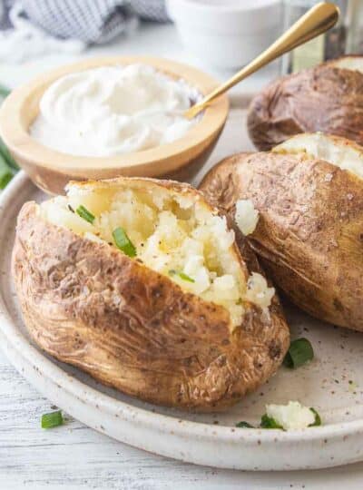 air fried baked potatoes with toppings