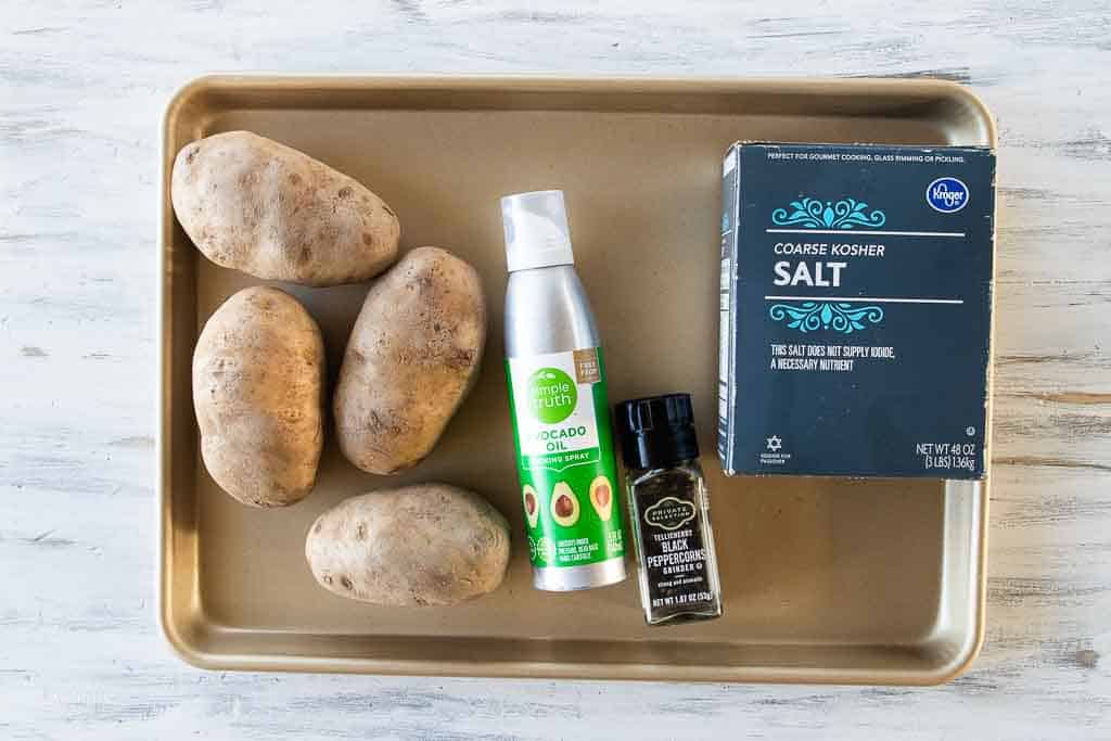 ingredients for air fryer baked potato on sheet pan