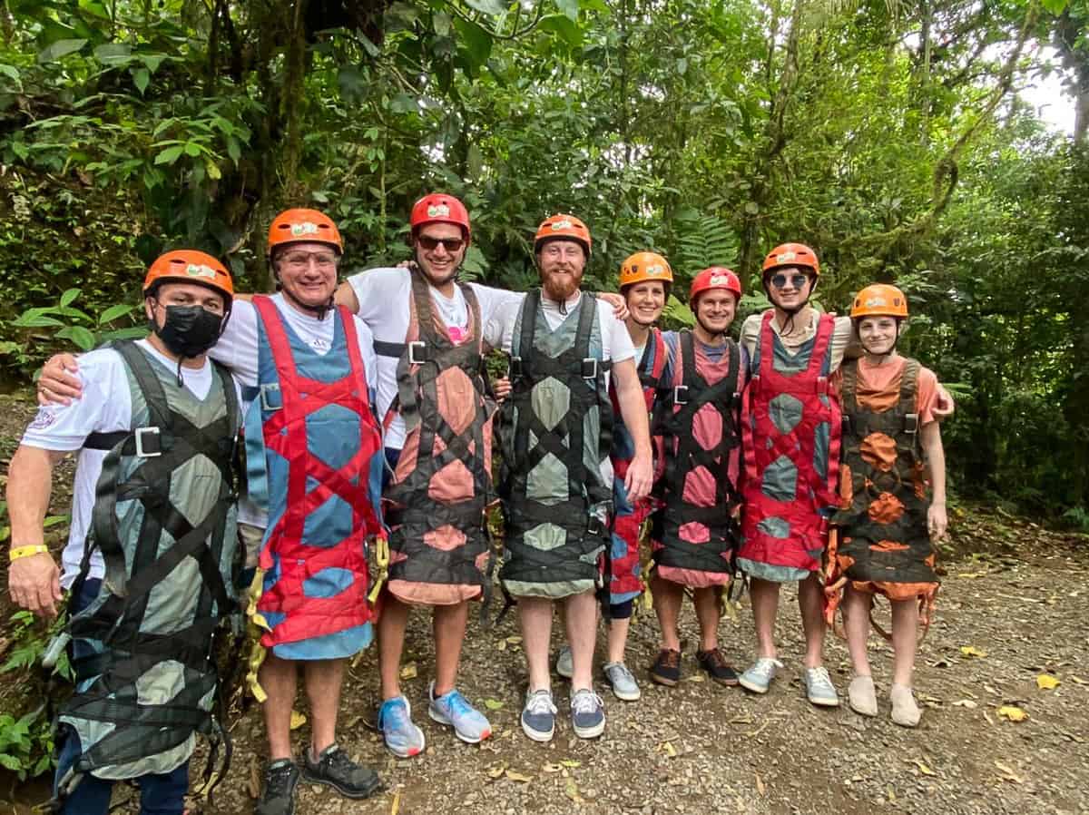 Group in zipline gear in Costa Rica