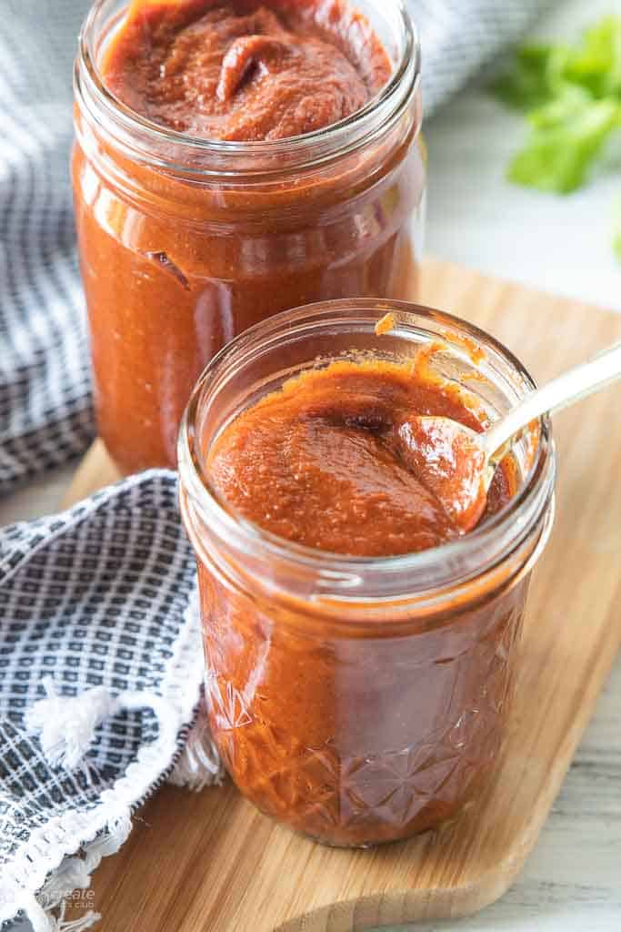homemade gluten free enchilada sauce in mason jar
