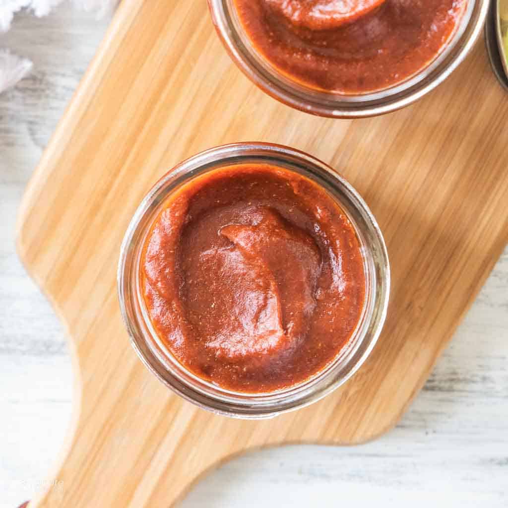 top view of enchilada sauce in mason jar