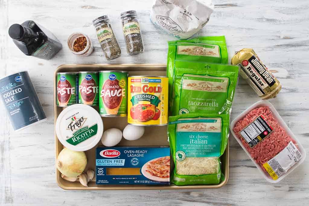 ingredients for gluten free lasagna on sheet pan