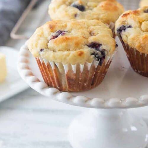 gluten-free blueberry muffins on stand