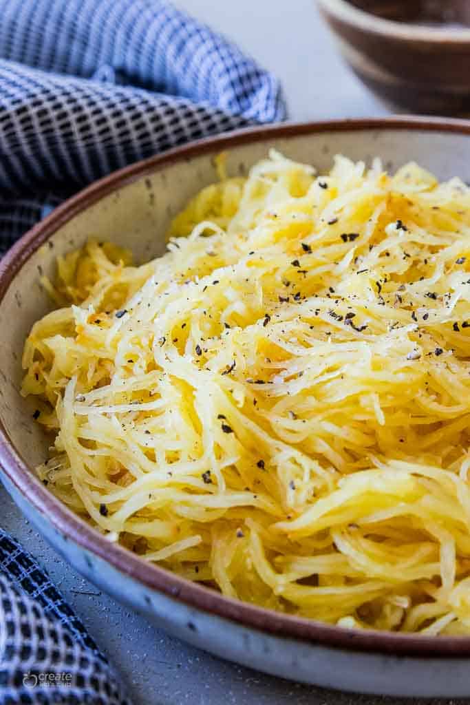 shredded spaghetti squash in bowl