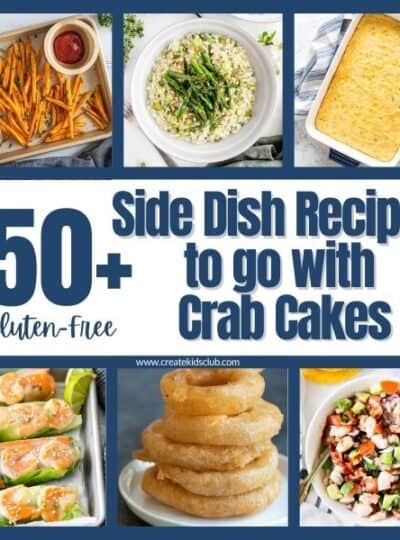 6 pictures of side dish recipes that go with crab cakes.