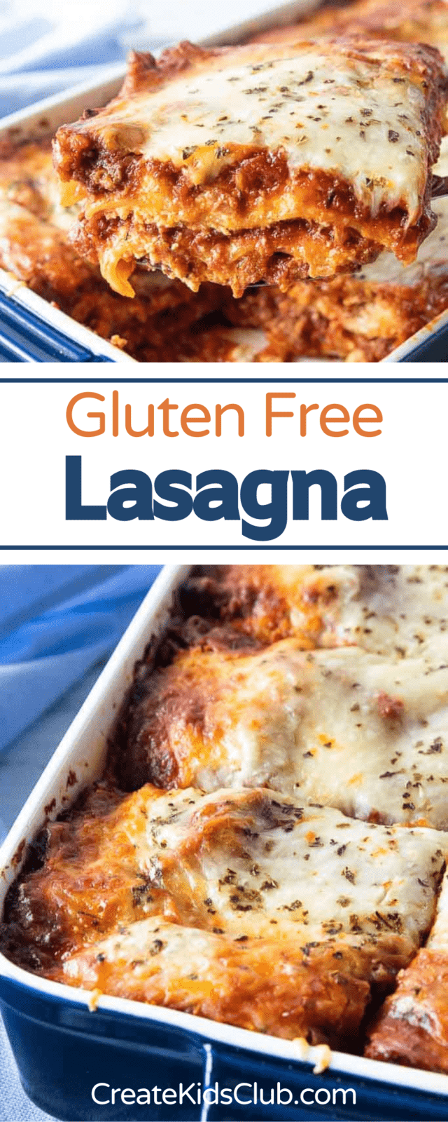 two Pinterest image of gluten free lasagna