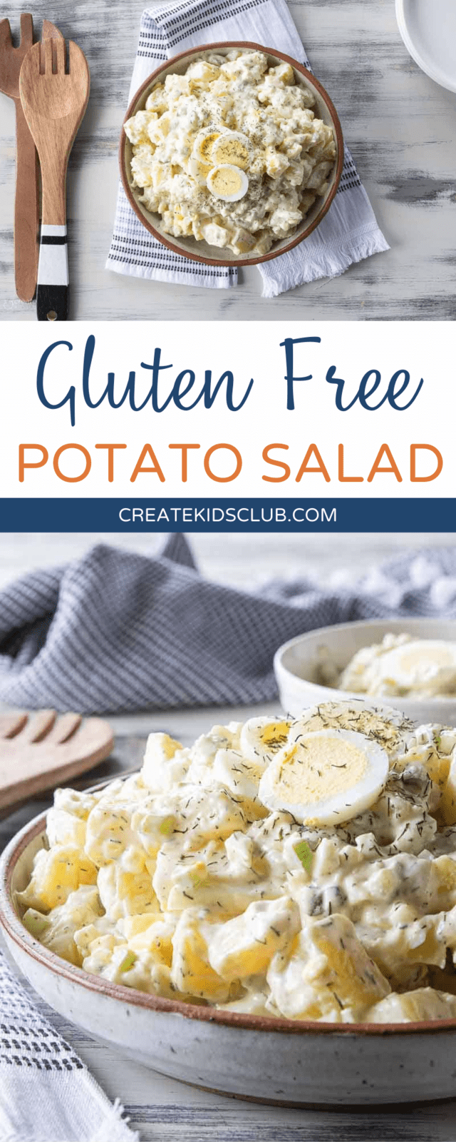 two Pinterest images of gluten free potato salad