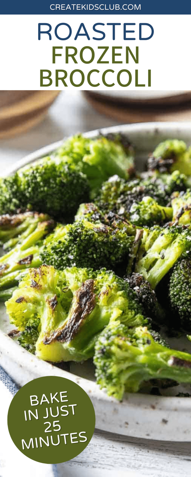 Pinterest image of roasted frozen broccoli
