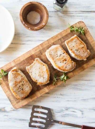 top view of baked pork chops