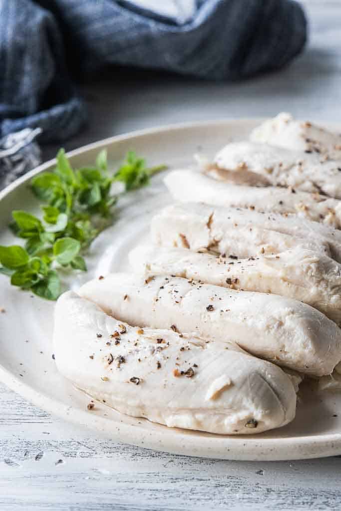 boiled chicken tenderloins on a plate