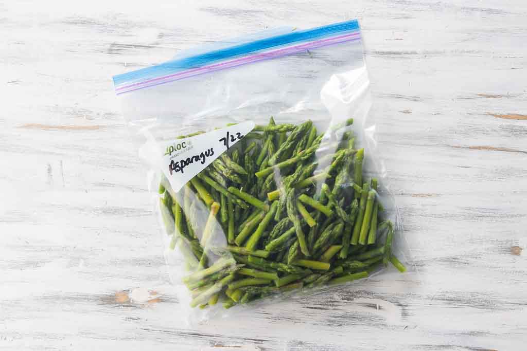frozen asparagus in Ziploc bag