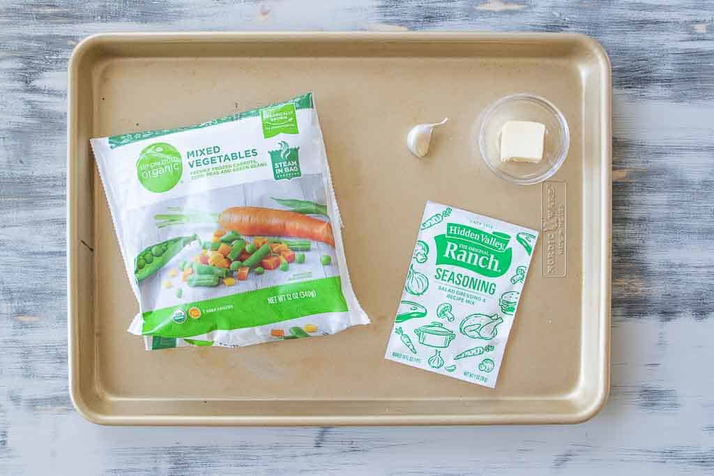 ingredients for how to cook frozen mixed vegetables on a sheet pan