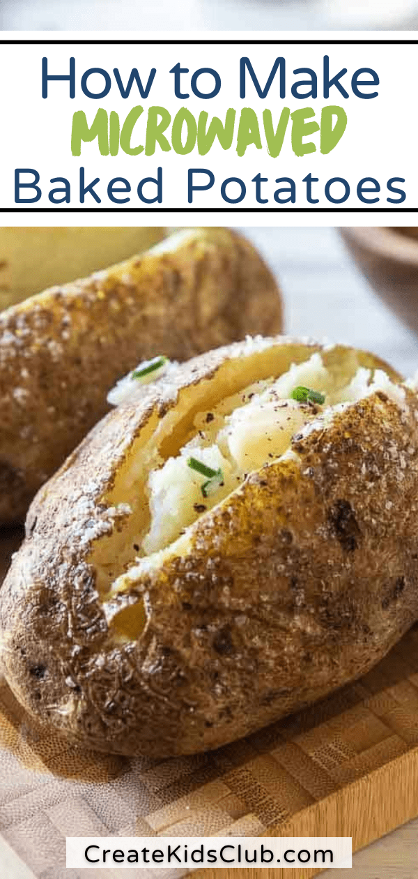 how to make microwaved baked potatoes pinterest image