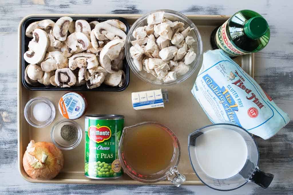 ingredients for chicken a la king on sheet pan