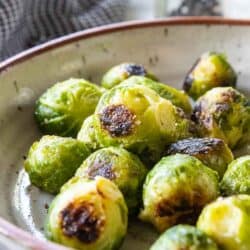 roasted brussels sprouts in a serving bowl