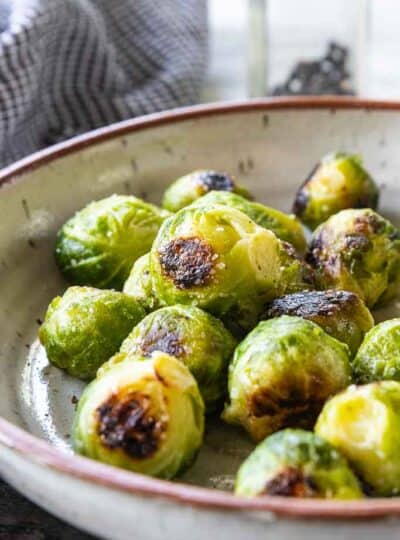 roasted brussels sprouts in a serving bowl