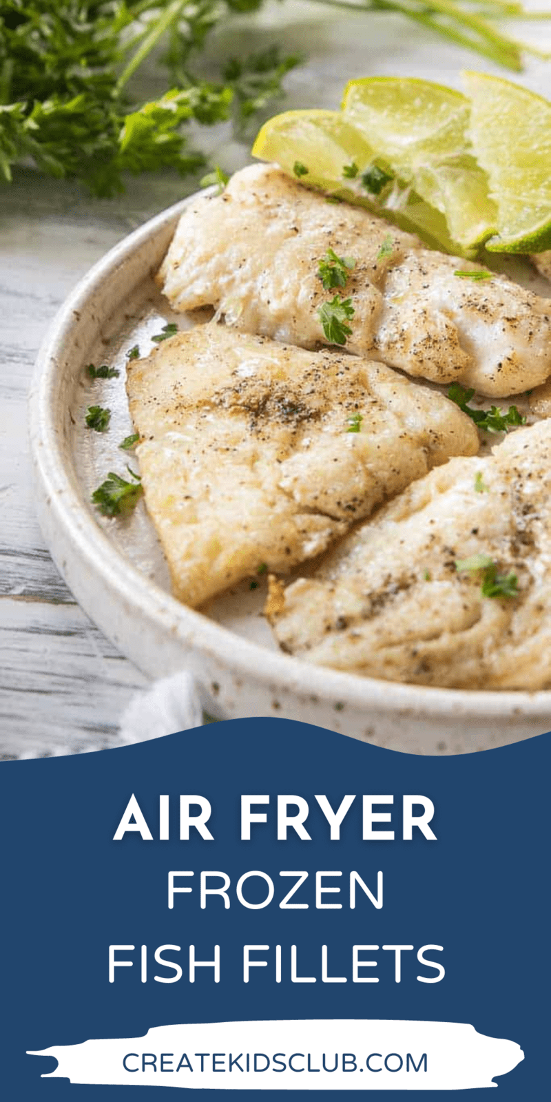 Pinterest image of air fryer frozen fish fillets