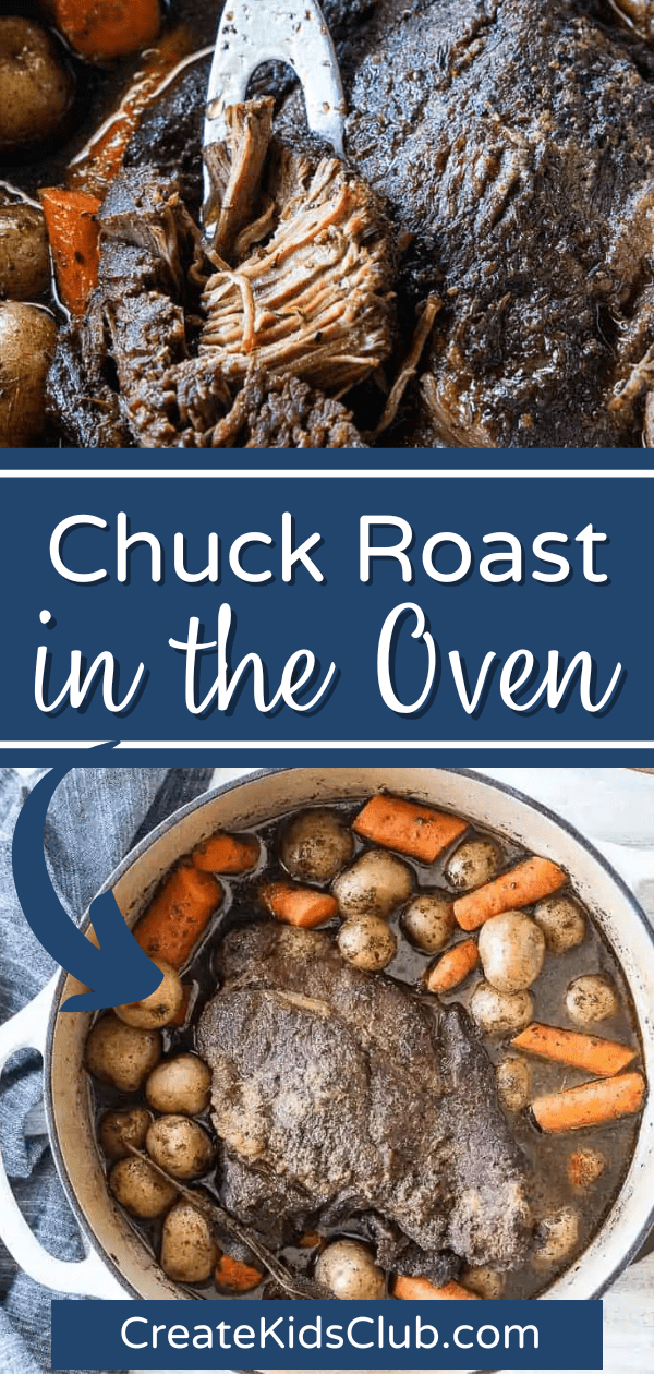 Pinterest image of chuck roast in the oven