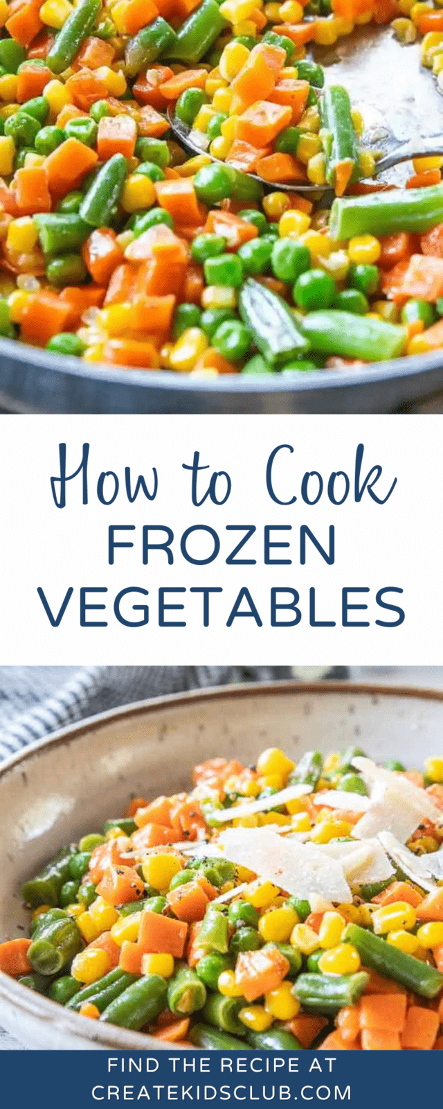 Pinterest image of how to cook frozen mixed vegetables